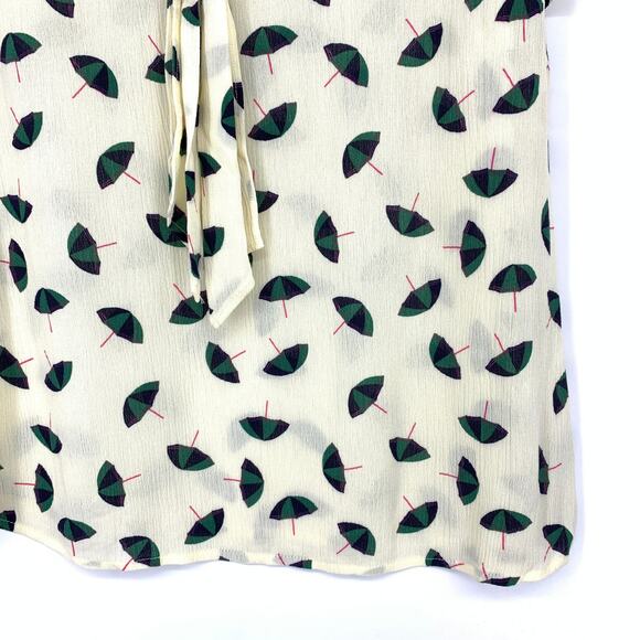 Modcloth Tie Neck Short Sleeve Blouse Womens Size Medium Cream Umbrella Print - Picture 4 of 9
